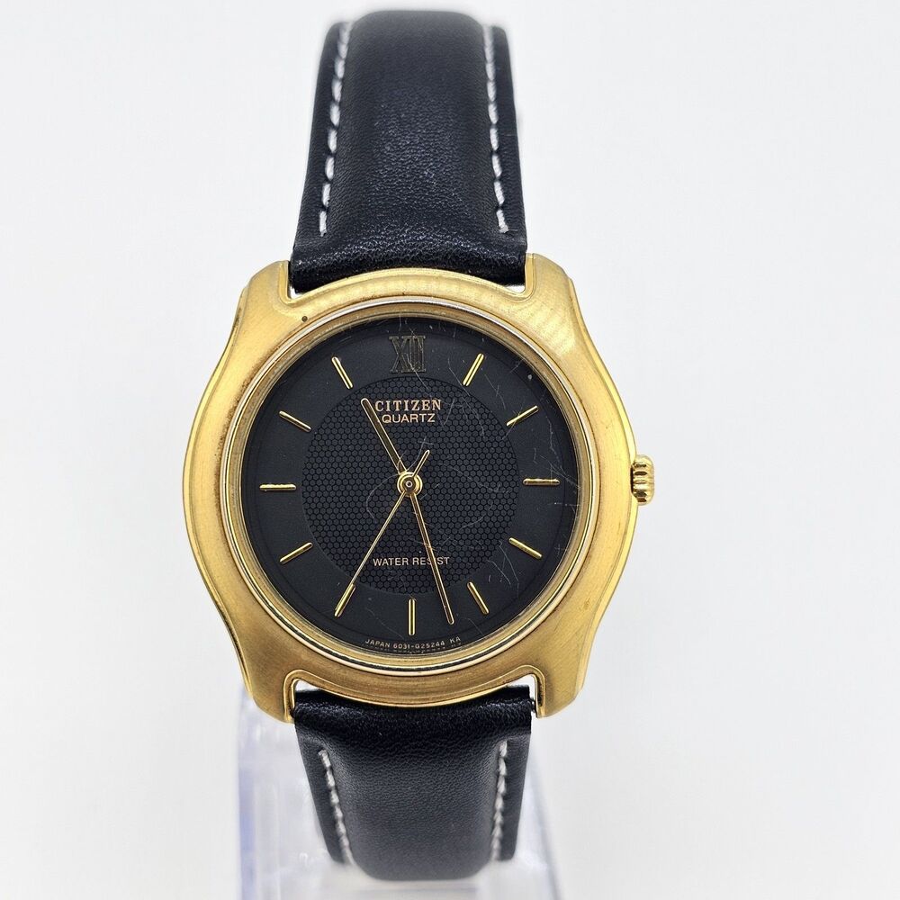 VTG Citizen Men's Watch 35MM Black Dial New Black‎ Leather Bands New Battery